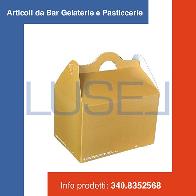 (a34) PZ 25 ASTUCCIO AVANA IN CARTA 20 X14 X 13H CON MANICO PER TRASPORTO/ASPORTO IDEALE PER FRITTI